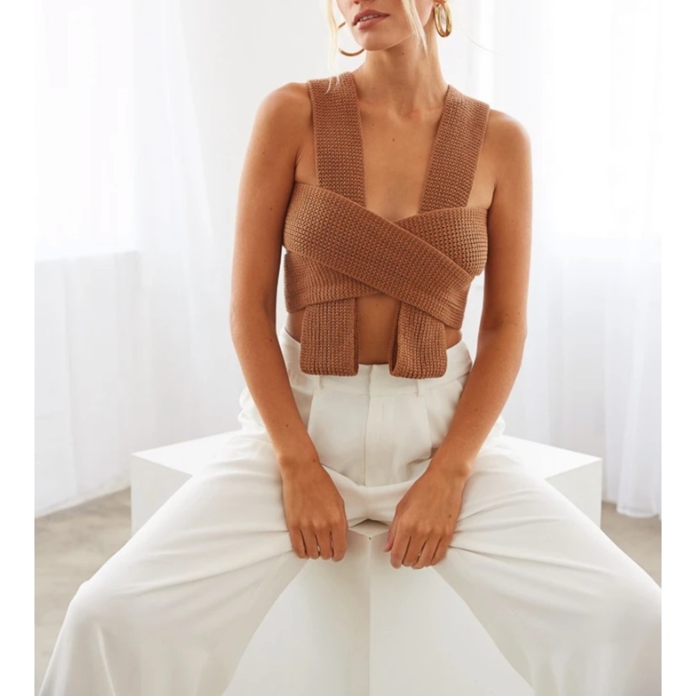 Knit Wrap Top in light brown / Camel 🐪